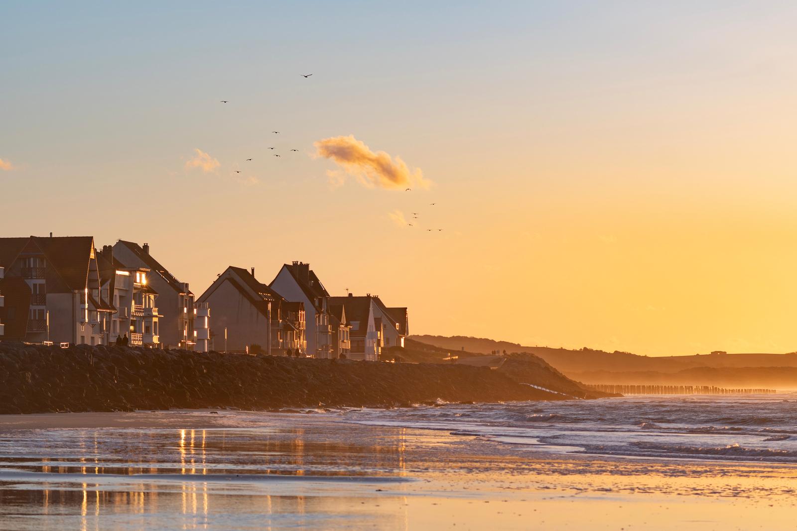 Wissant au coucher du soleil en hiver