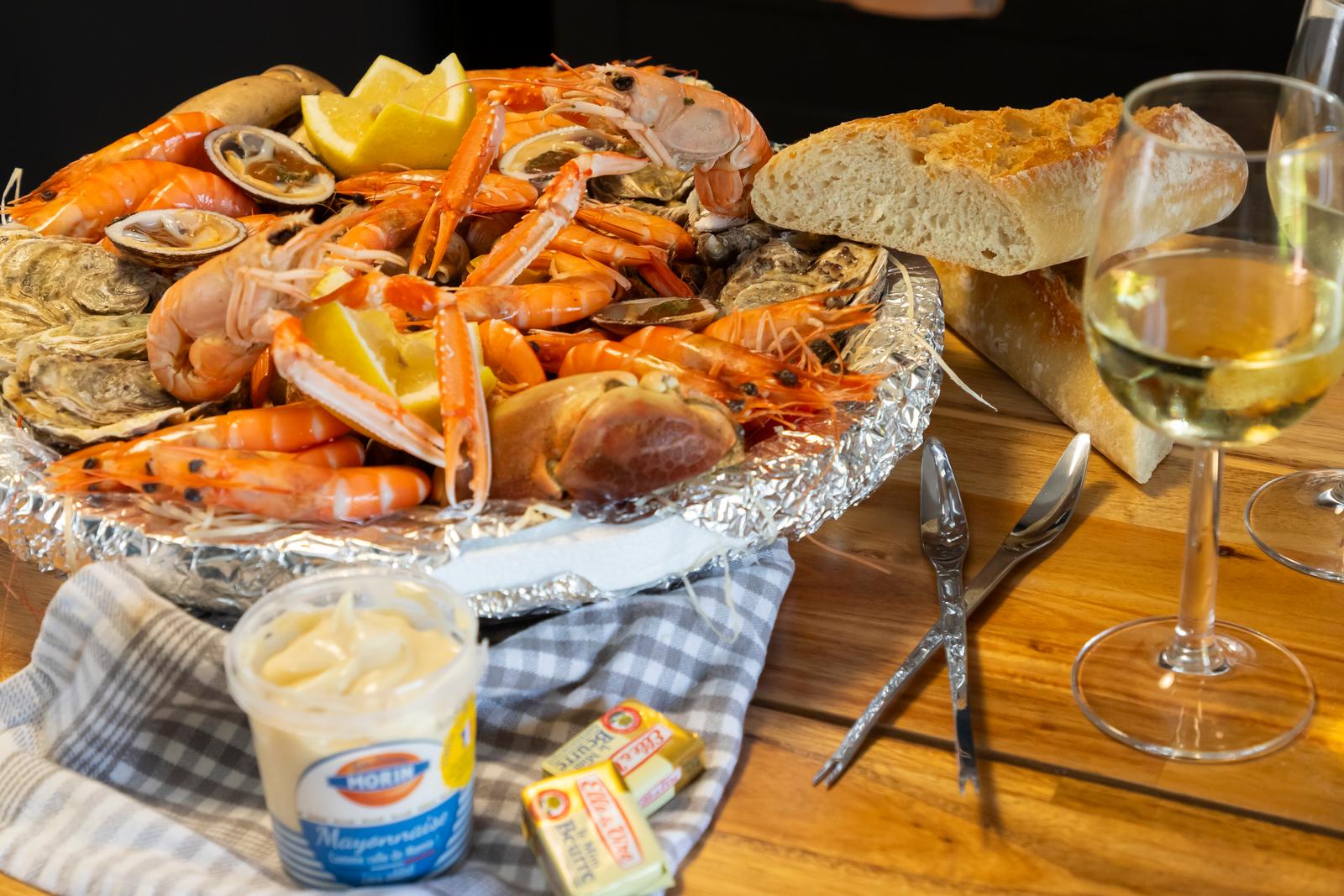 Saigneville : gîte le Temps d'un Instant, plateau de fruits de mer