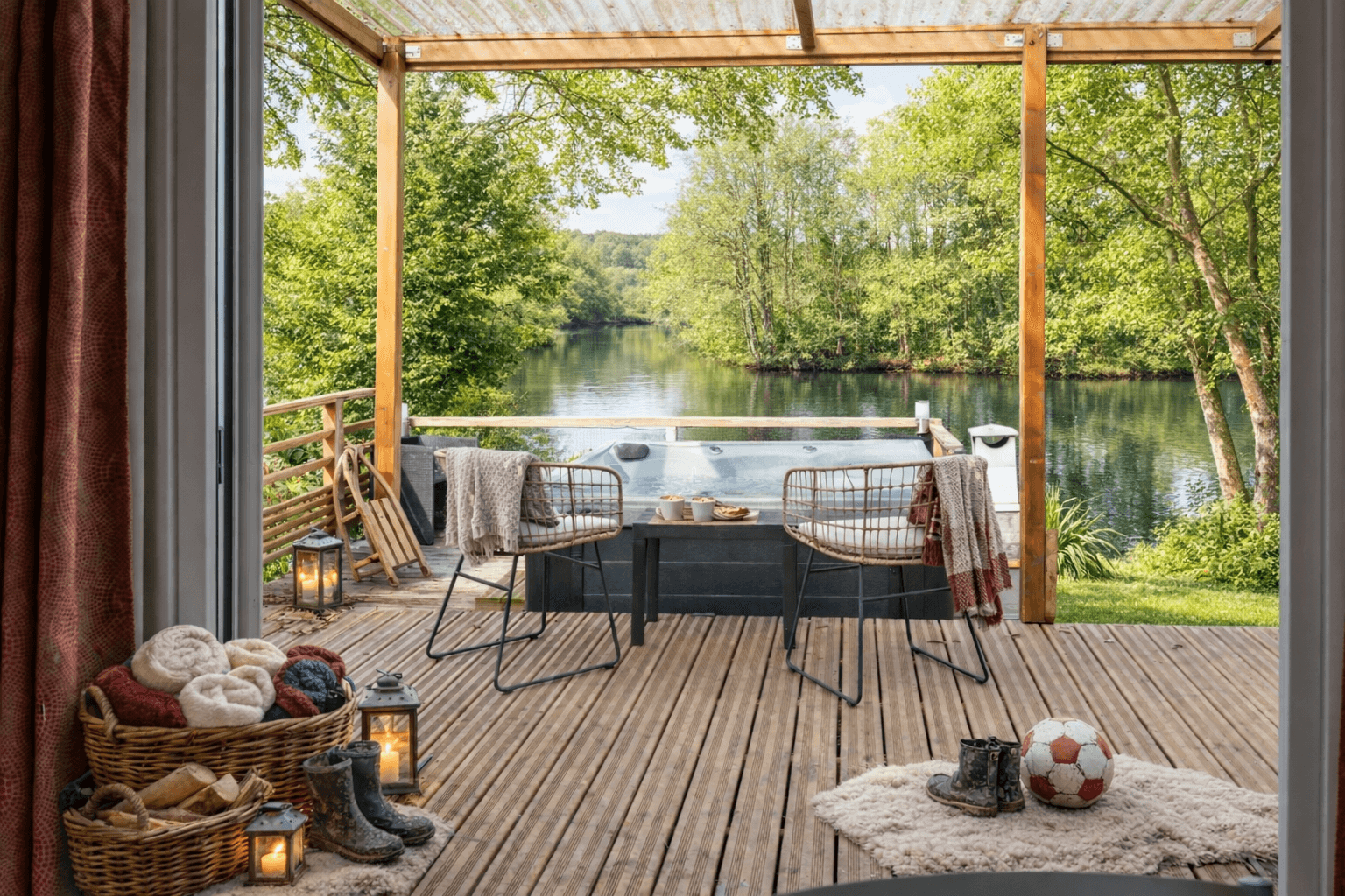 Détente sur le deck au bord du lac