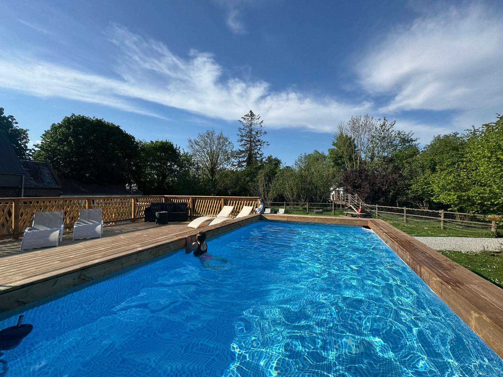 Crécy-sur-Serre : piscine extérieure au Domaine du Pré Dieu 01