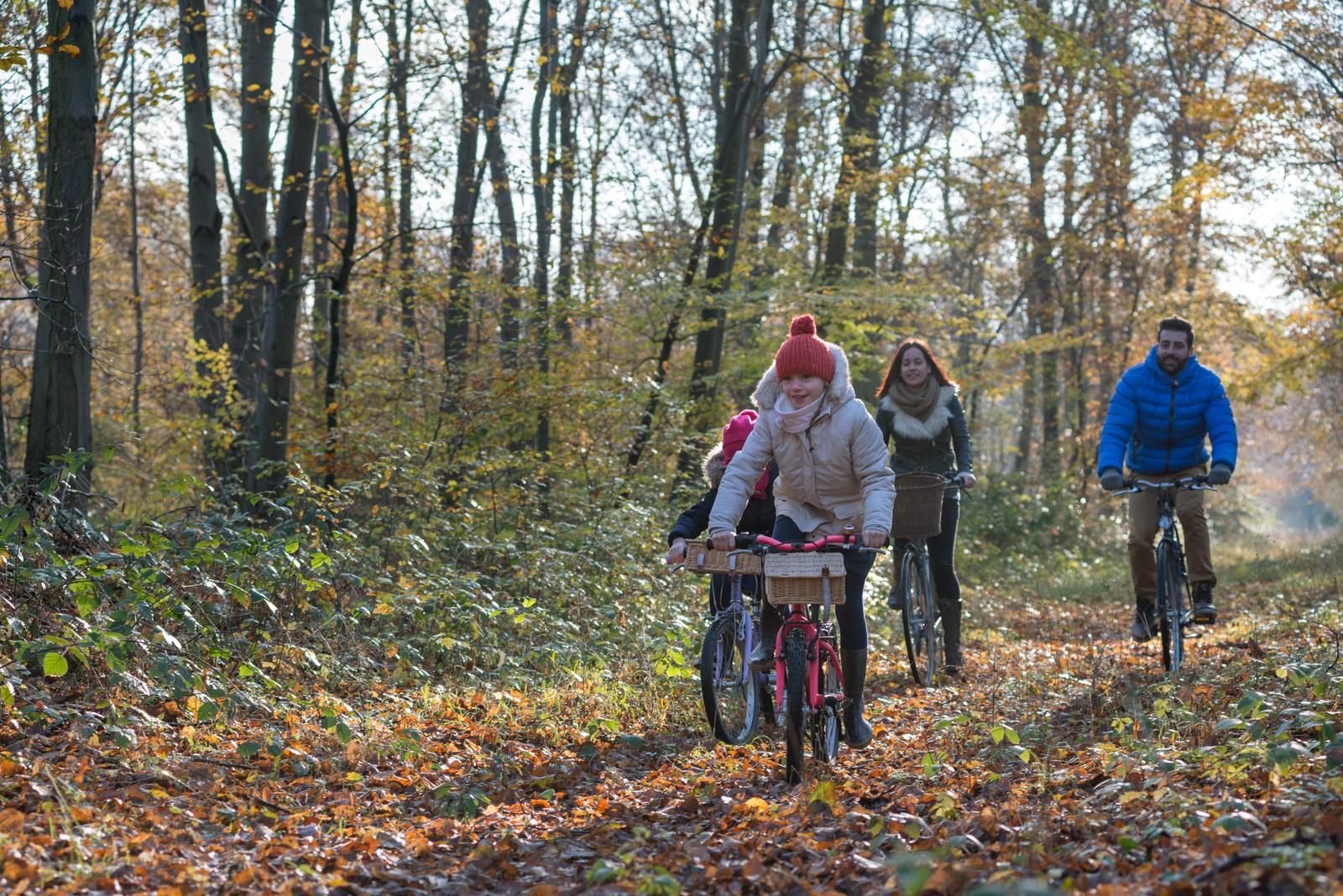 Forêt de Compiègne en automne : famille à vélo