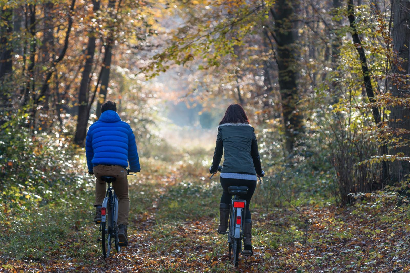 Forêt de Compiègne en automne : couple de cyclistes (11)