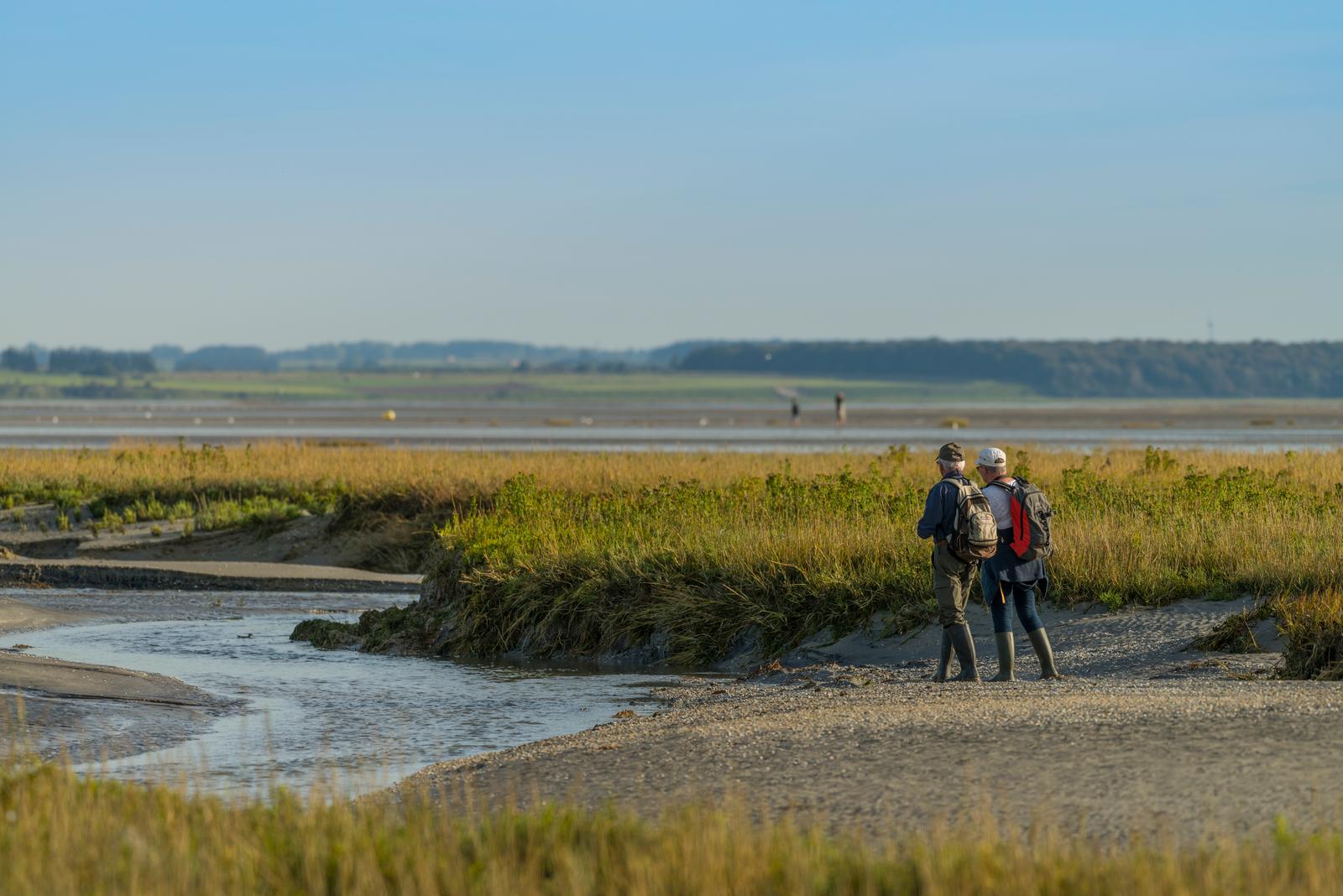 Le Crotoy : promeneurs sur la plage de la Maye