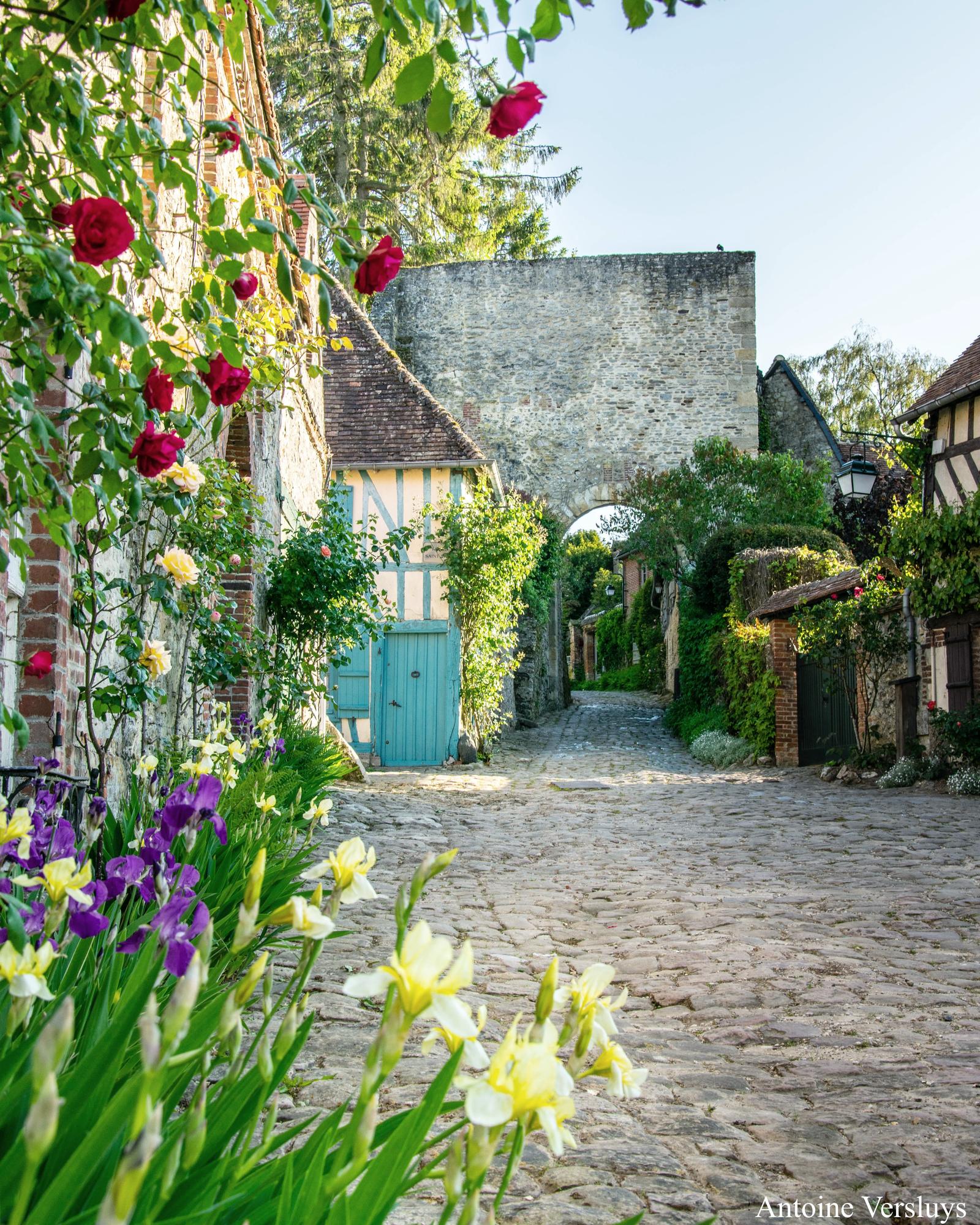 Gerberoy : ruelle pavée fleurie